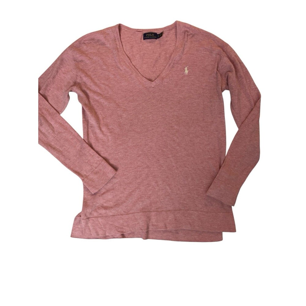 Polo Ralph Lauren‎ Women’s V-Neck Sweater Small Pink Long Sleeve Pullover Pony